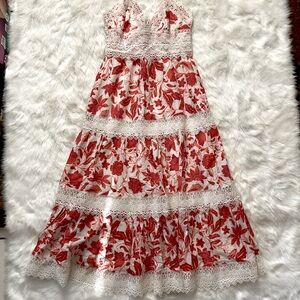 ANTONIO MELANI Floral and Crochet Maxi Dress NEW